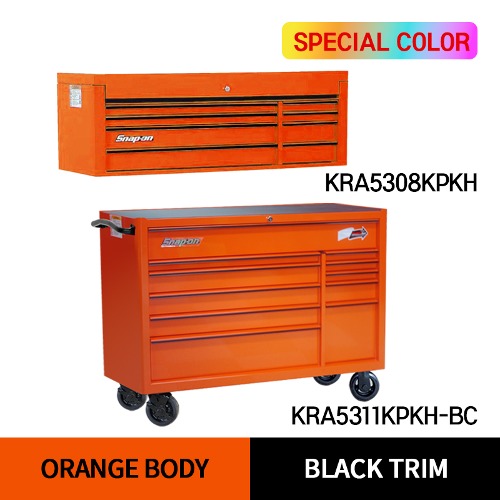 KRA5308KPKH 53&quot; 8 Drawers Top Chest (Orange/Black) (상단) &amp; KRA5311KPKH-BC 53&quot; 11 Drawers Double Bank Roll Cab (Orange/Black) (하단) 스냅온 탑 체스트 &amp; 롤 캡 프로용 툴박스 세트상품