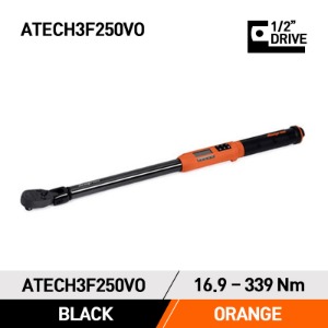 ATECH3F250VO 1/2&quot; Drive Flex-Head TechAngle® Torque Wrench (12.5-250 ft-lb) (16.9-339 Nm) 스냅온 블랙바디 컬러 오렌지 1/2&quot; 드라이브 디지털 토크렌치 토르크렌치