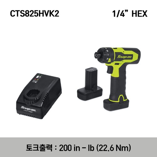 CTS825HVK2 14.4 V 1/4&quot; Hex MicroLithium Cordless Screwdriver Kit (Hi-Viz) 스냅온 14.4 V 1/4&quot; 헥스 마이크로리튬 무선 스크류드라이버 키트 (옐로우)