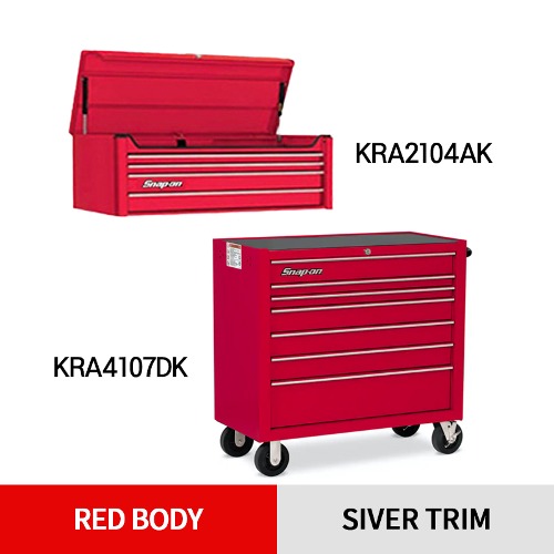 KRA2104AK 40&quot; 4 Drawers Top Chest (Red) (상단) &amp; KRA4107DK 40&quot; 7 Drawers Single Bank Roll Cab (Red) (하단) 스냅온 탑 체스트 &amp; 롤 캡 프로용 툴박스 세트상품