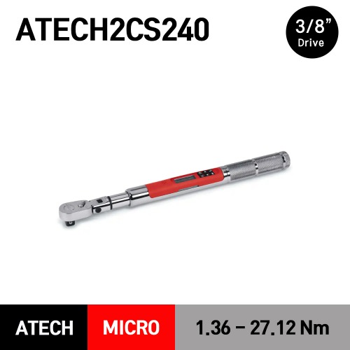 [5개한정 할인] ATECH2CS240 3/8&quot; Drive Flex-Head TechAngle® Micro Torque Wrench (12-240 in-lb) (1.36-27.12 Nm) 스냅온 3/8&quot; 드라이브 마이크로(미니) 디지털 토크렌치