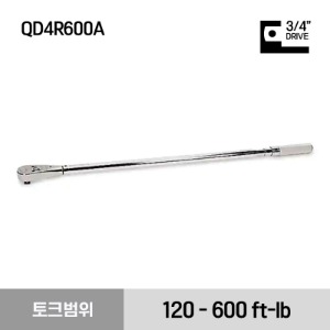 QD4R600A 3/4&quot; Drive SAE Adjustable Click-Type Fixed Ratchet Torque Wrench (120–600 ft-lb) (162.7 - 813.6 Nm) 스냅온 3/4&quot; 드라이브 토크렌치 토르크렌치