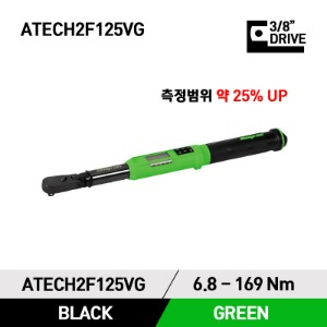 ATECH2F125VG 3/8&quot; Drive TechAngle® Flex-Head Torque Wrench (5–125 ft-lb)(6.8-169 Nm) 스냅온 3/8&quot; 드라이브 디지털 토크렌치 토르크렌치 (블랙바디/그린)